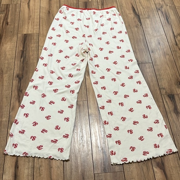 Love & Lazy Days Pajama Pants Cream‎ Red Cherry Eight Ball Print Cozy Soft Sz XL - Picture 7 of 8